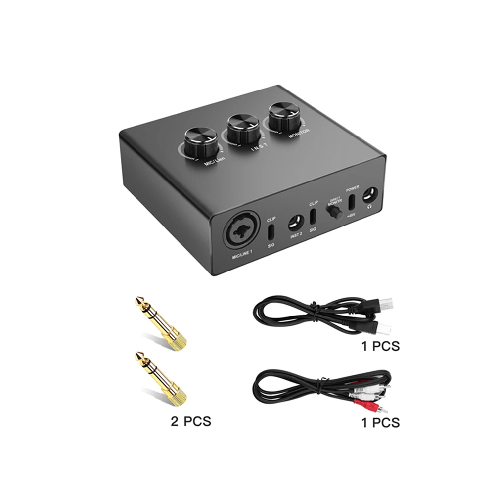 

USB Audio Interface 16 Bit /48 kHz True Stereo Sound Card 1x XLR/TRS 1x 1/4" 2X RCA USB for PC/Win/Mac Recording Sound Cards