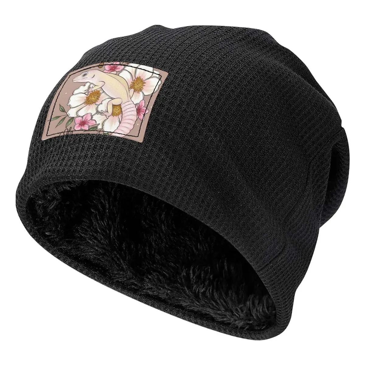 Leopard Gecko Murphy's Patternless With Florals  Beanies Caps Fleece-Lined Bonnet Hat Warm Hip Hop Autumn Winter Skullies Hats
