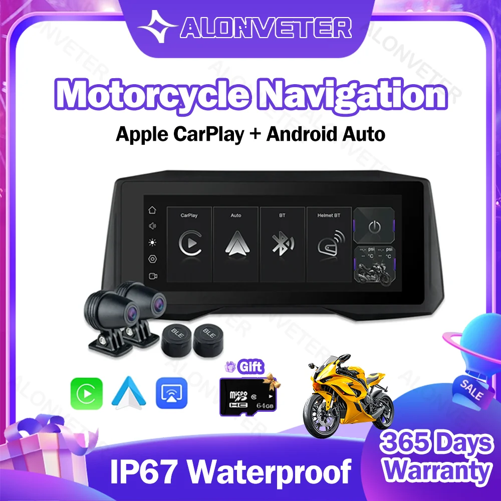 

7 inch Wireless CarPlay Moto Android Auto Portable Digital Motorcycle Dashboard GPS Navigation Display Screen Monitor TPMS