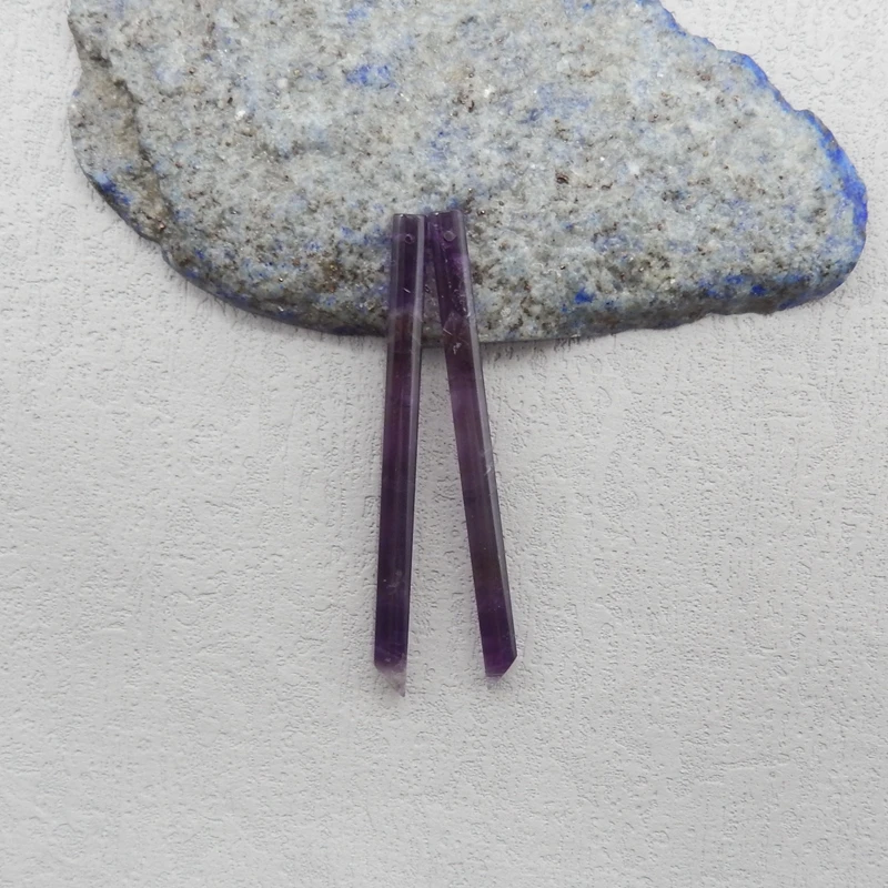 

Natural Amethyst Crystal Long Earrings Beads Fashion Jewelry Pair - Accessory Ideal for Women 56x4mm 4.4g