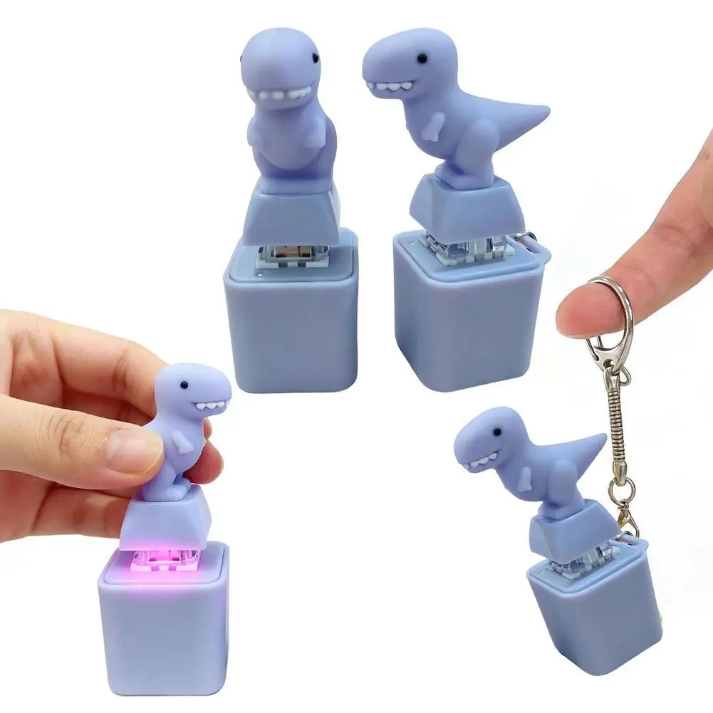 Cute Dinosaur Fidget Toy Light Sound Mechanical Switch Keychain Tactile Pressing Keycap Stress Relief Toy Pendant