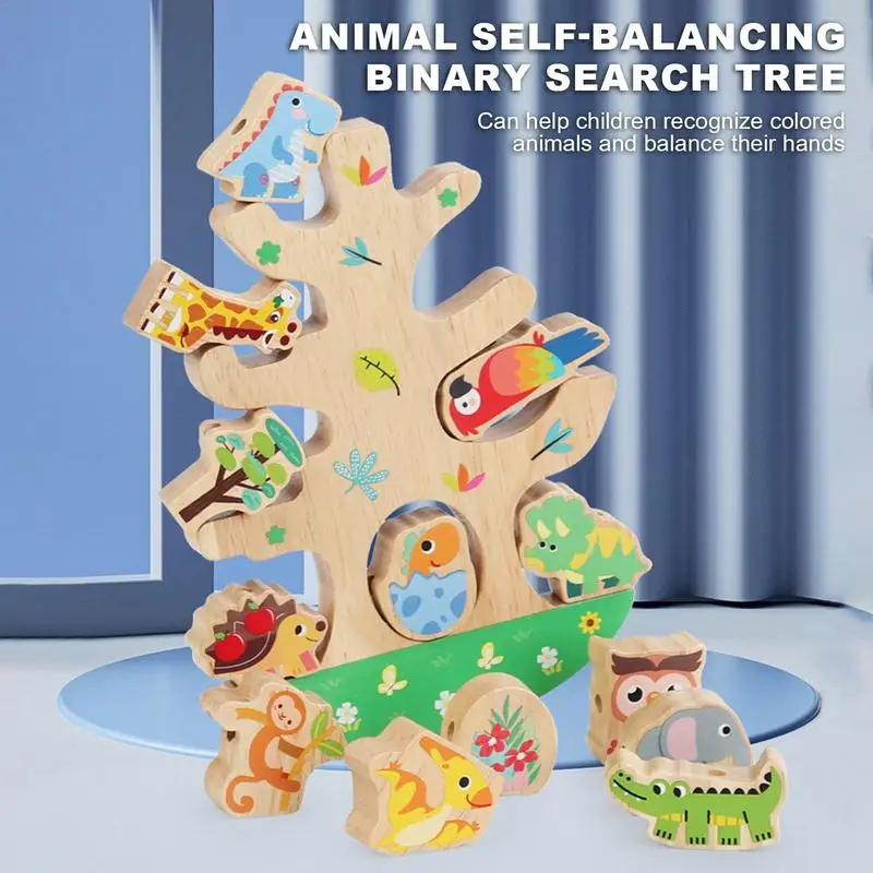 スタッキングブロックセット,子供と幼児のための木製の動物のバランスゲーム
