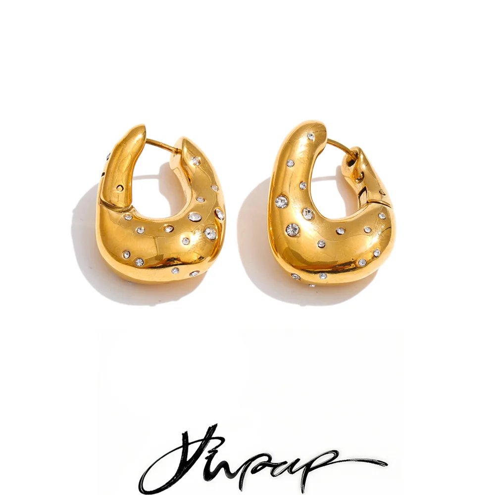 Yhpup Stainless Steel Zirconia Geometric Casting Hoop Earrings PVD Plated High Quality Popular Aesthetic Jewelry