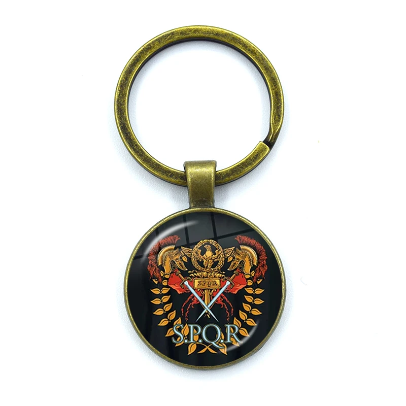 Retro Spqr Roman Empire Legions Glass Pendant Keychain Jewelry Charm Bag Souvenir Key Ring