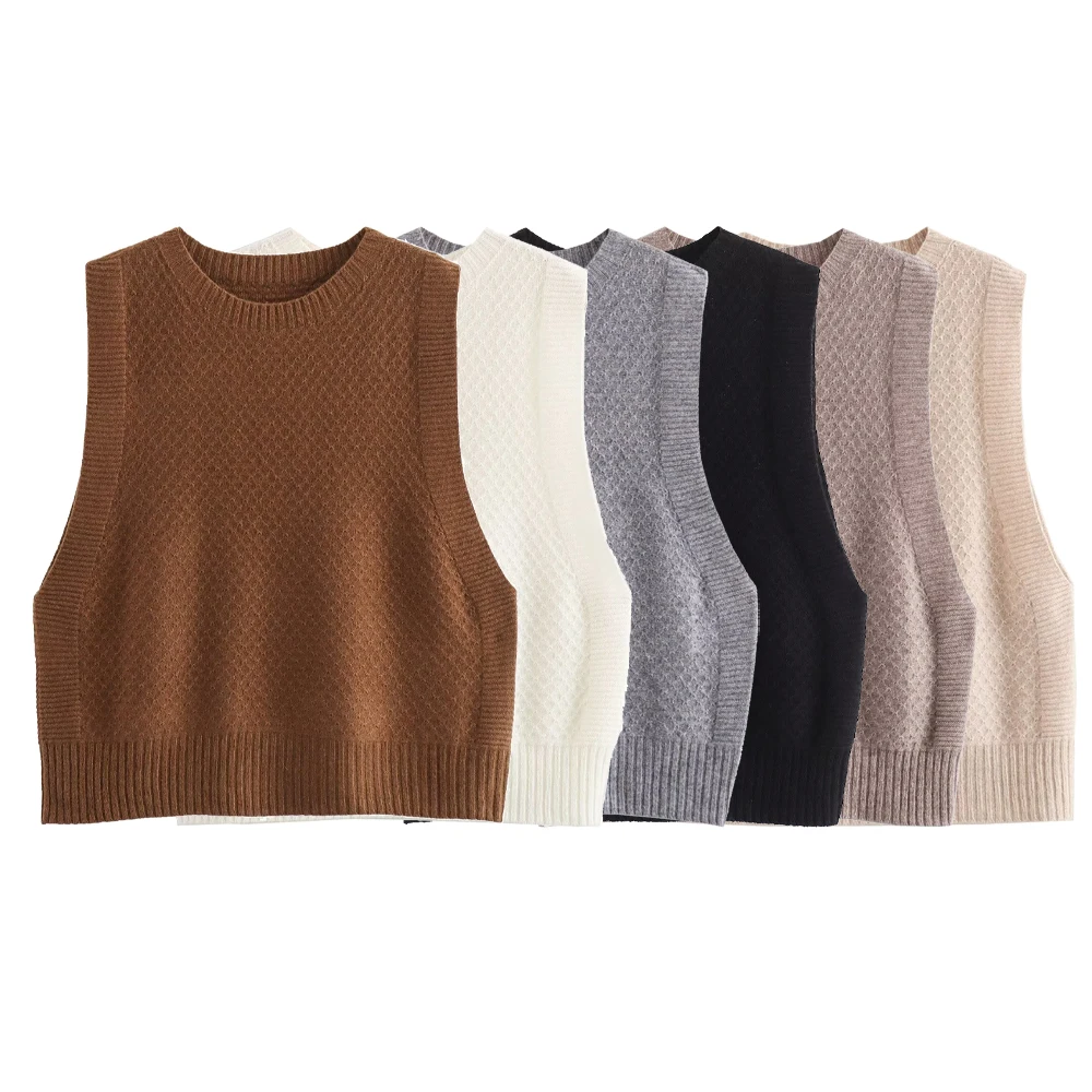 

BMURHMZA 2024 Autumn New Product Women's Slim Fit Seamless Front Line Ready to Wear Round Neck Wool Knitted Vest Vest Vest