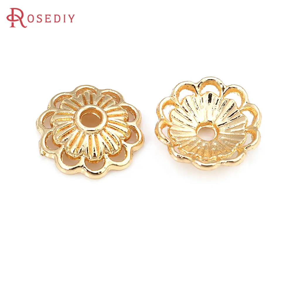 50PCS 18K Gold Color Brass Flower Beads Caps High Quality Diy Jewelry Making Supplies Necklace Earrings Accessories for Women