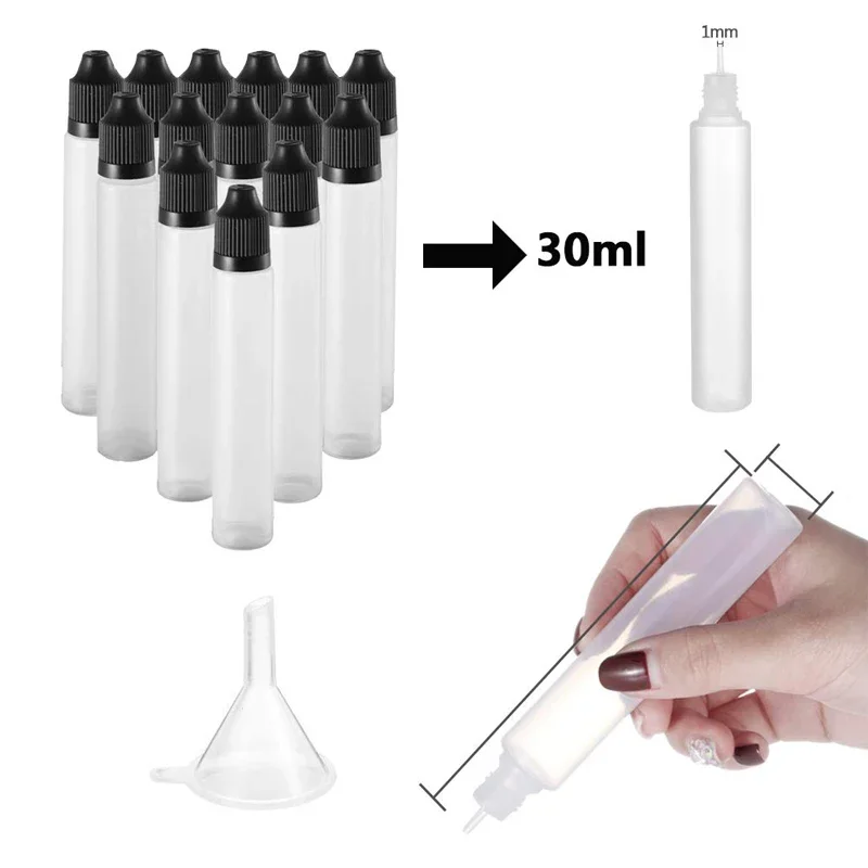 30Pcs 30ml/60ml Refillable Pe Oil Long Thin Tip Bottle Translucent Bottle Opaque Plastic Packaging Oil Drop Bottle Portable