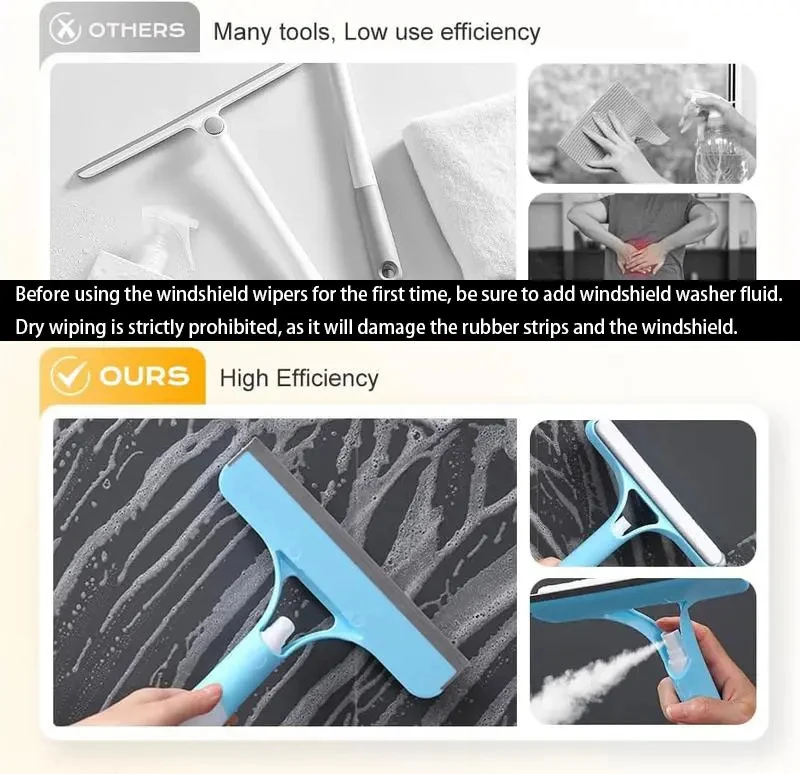 Simplify everyday glass cleaning with a 3-in-1 spray window cleaner featuring spray, scrub, and squeegee functions. Ideal for mirrors, shower screens, and car windows.