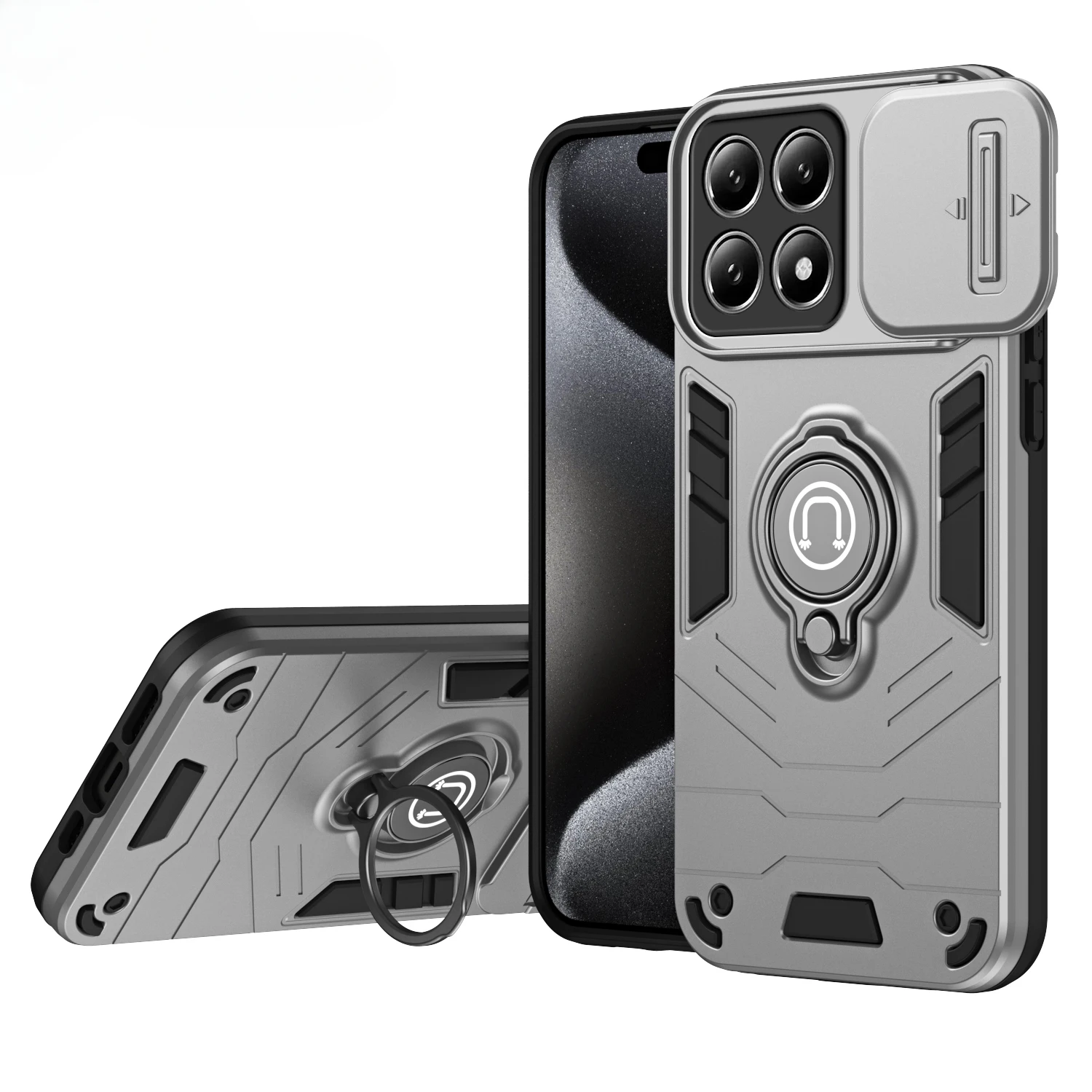 

Slider Lens Protection Armor Case for XIAOMI 14T Pro POCO X6 REDMI NOTE 13 Pro Plus 4G 5G Ring Metal Bracket Shockproof Cover