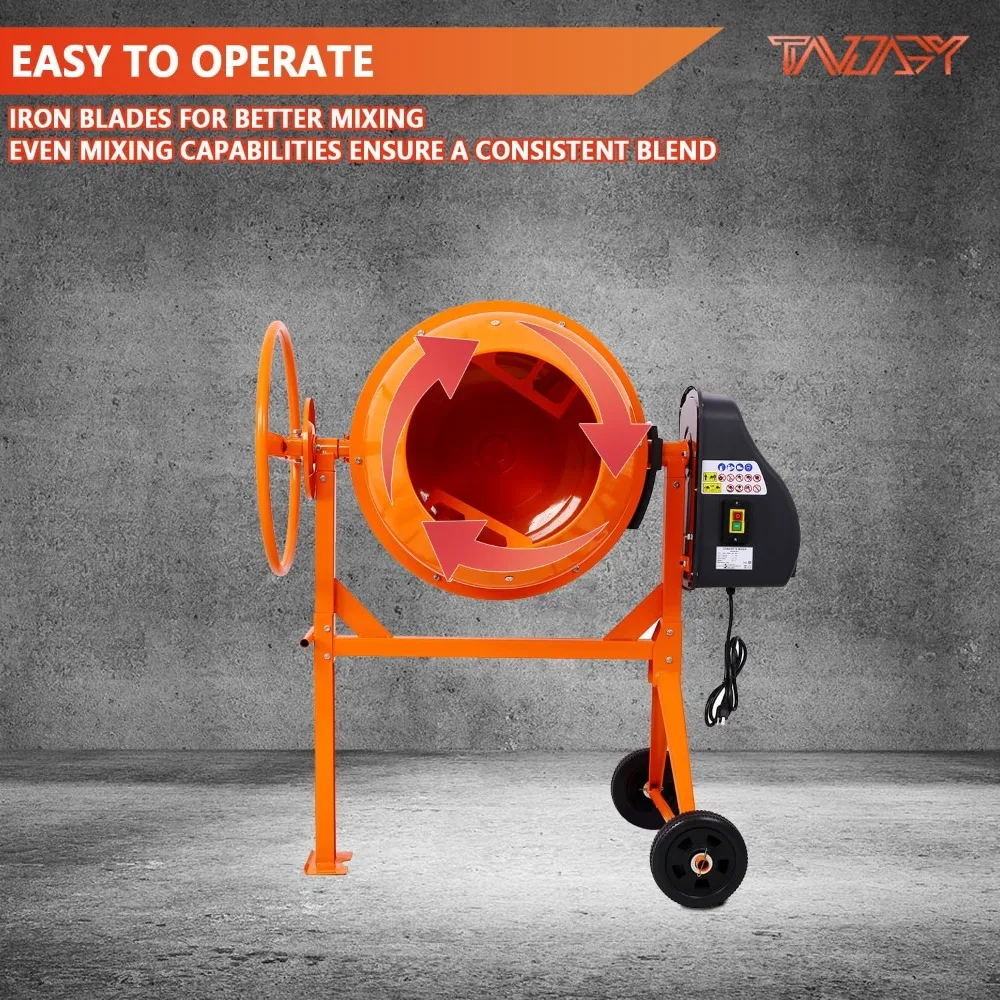 5 Cu Ft Concrete Cement Mixer 2/3 HP Electric Mixer Machine with Wheel Freestanding Barrow Machine 120V Concrete Mixer