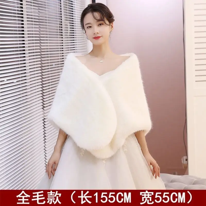 New Autumn Women Open Stitch Solid Color Shawls with Faux Fur Flocking Short Cape Female Winter Pashmina Wraps