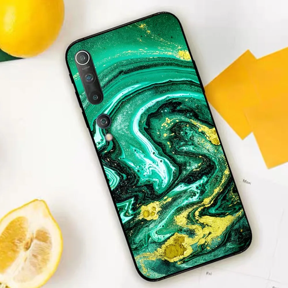 Emerald Green Jade Stone Pattern Phone Case For Xiaomi Mi 5X 8 9 10 11 12 lite pro 10T PocoX3pro PocoM3 Note 10 pro lite