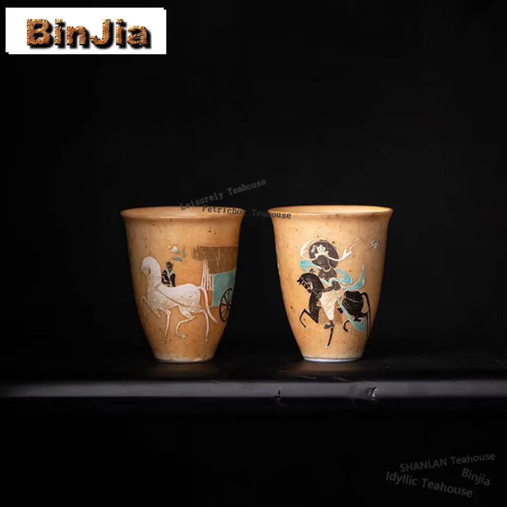 

30ml Chinese Dunhuang Carriage Ceramic Tea Cups Coarse Pottery Aroma Cup Personal Tea Bowl Tea Ceremony Kung Fu Tea Set Craft