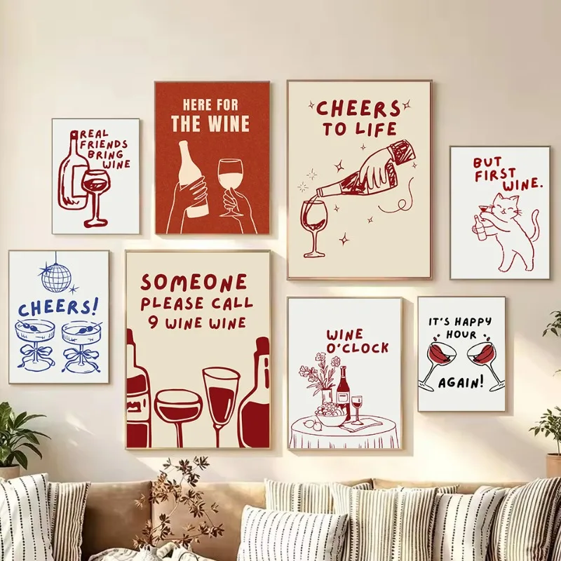 Minimalist Kitchen Pasta with Wine Martini Cocktail Cheers Good Times Poster Canvas Painting Wall Art Pictures Home Decor