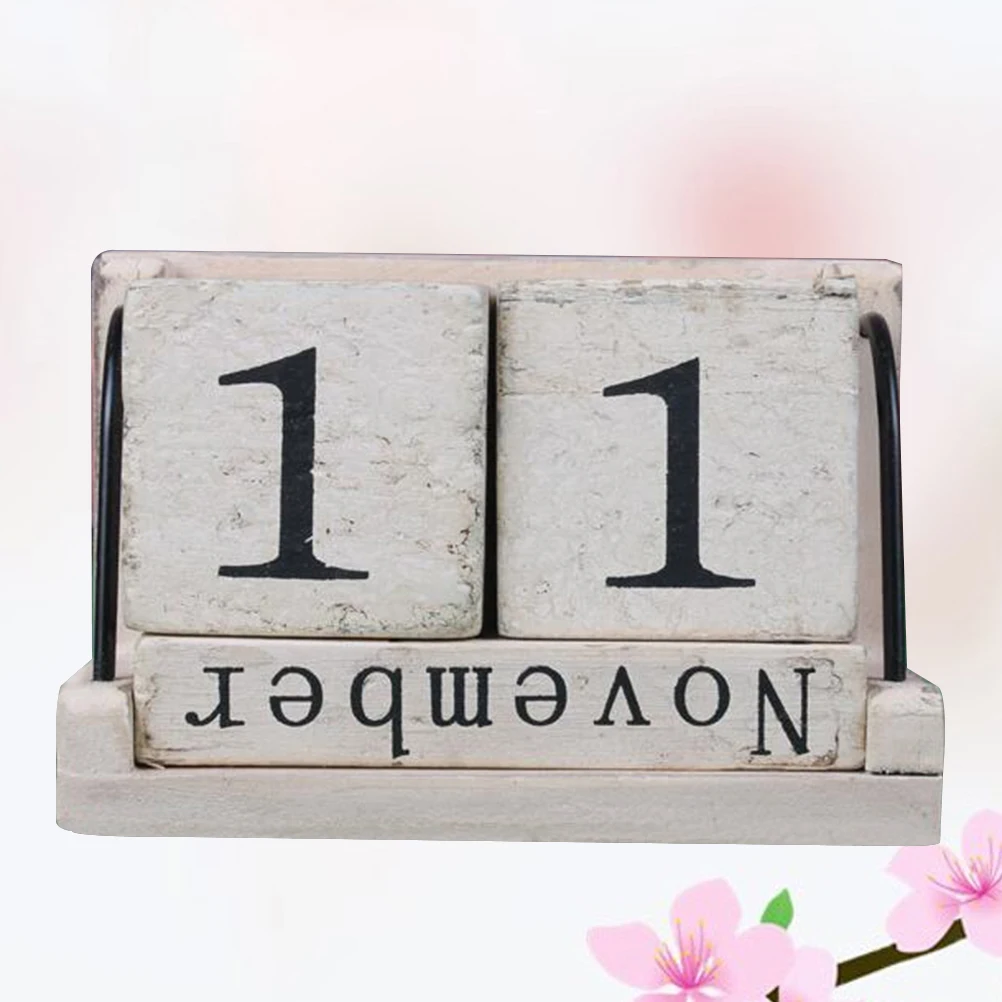 

1pc Wooden Perpetual Rustic Home Desk Reusable Desktop Calendar Block Office Decor Diy Planner Burned Effect Wood Calendar