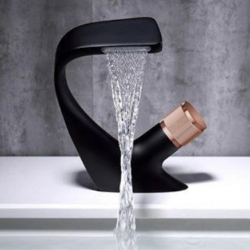 Solid Brass Waterfall Bathroom Faucet Single Hole Countertop Basin Mixer Hot Cold Water Washbasin Sink Tap