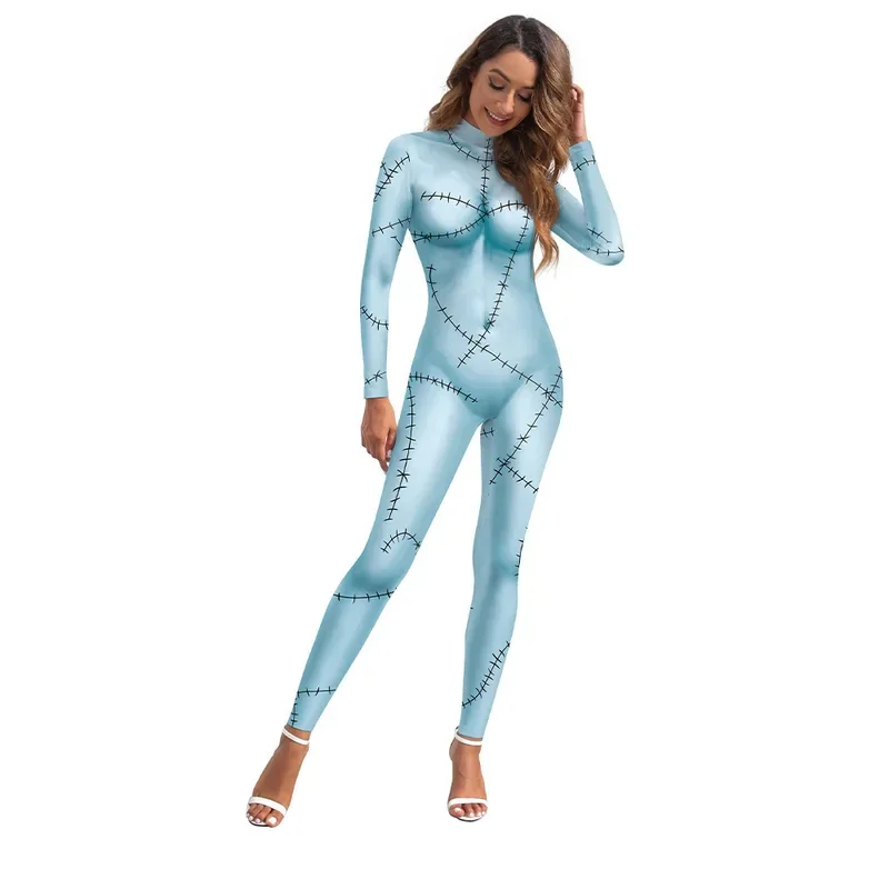 Halloween Anime Movie Sally Cosplay Dress Party Set Costume Christmas Women Slim Jumpsuit Catsuit Zentai Bodysuit Gothic Leggins