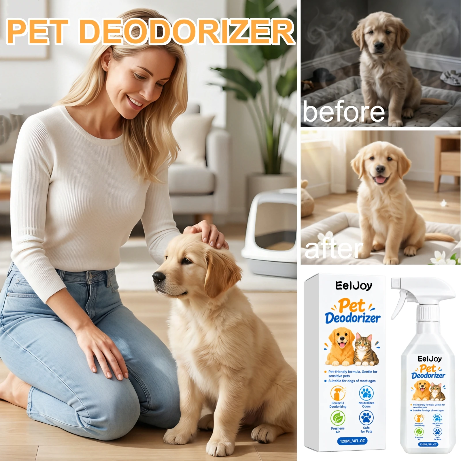 Pet Odor Eliminator Spray For Dogs Cats Remove Stubborn Bad Smell Safe Household Freshen Treatment Natural Pet Scent Neutralizer