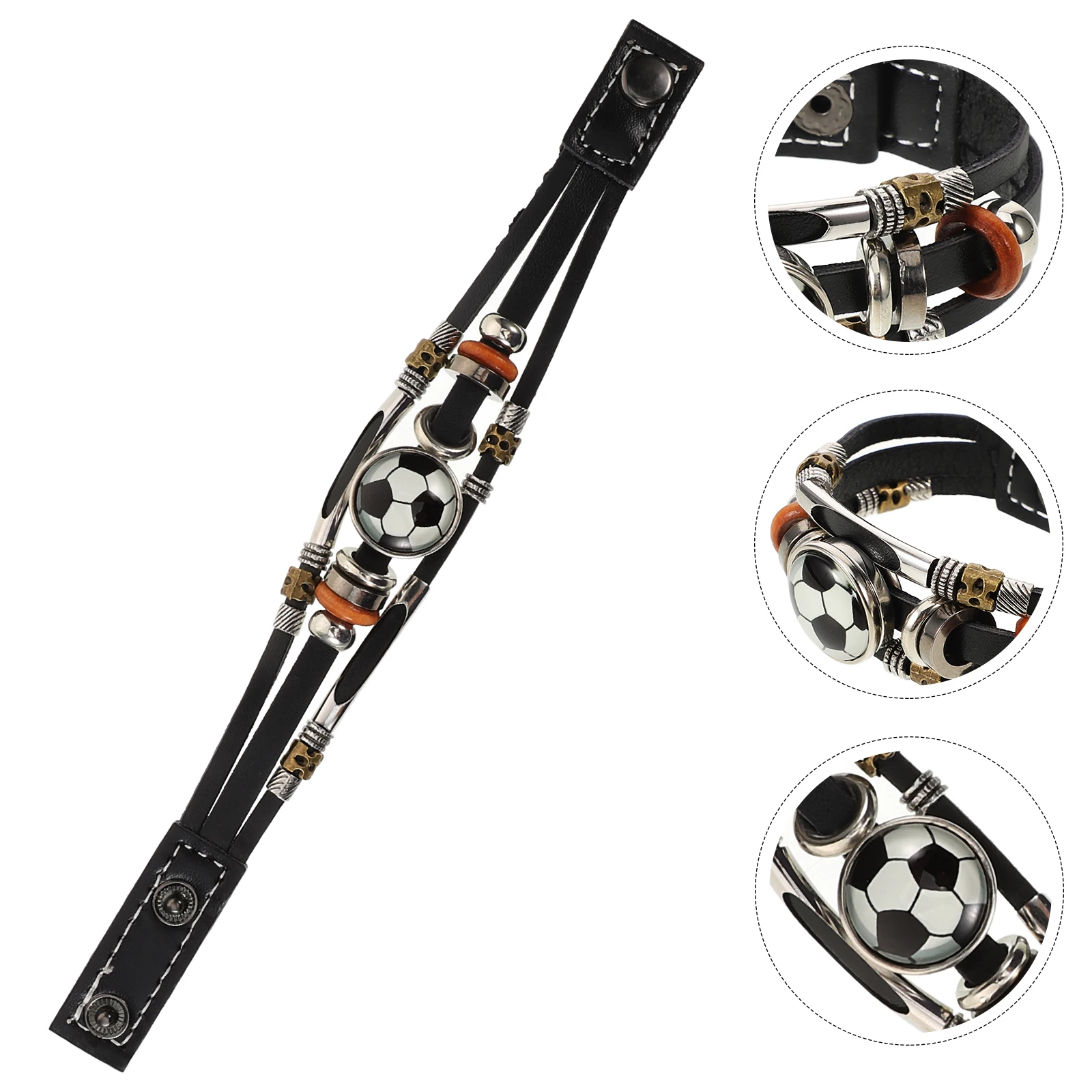 

Pu Sports Charm Bracelet Multi-Layer Retro Wristband Vintage Men Bracelet Punk Wrist Decoration Comfortable Daily Wear