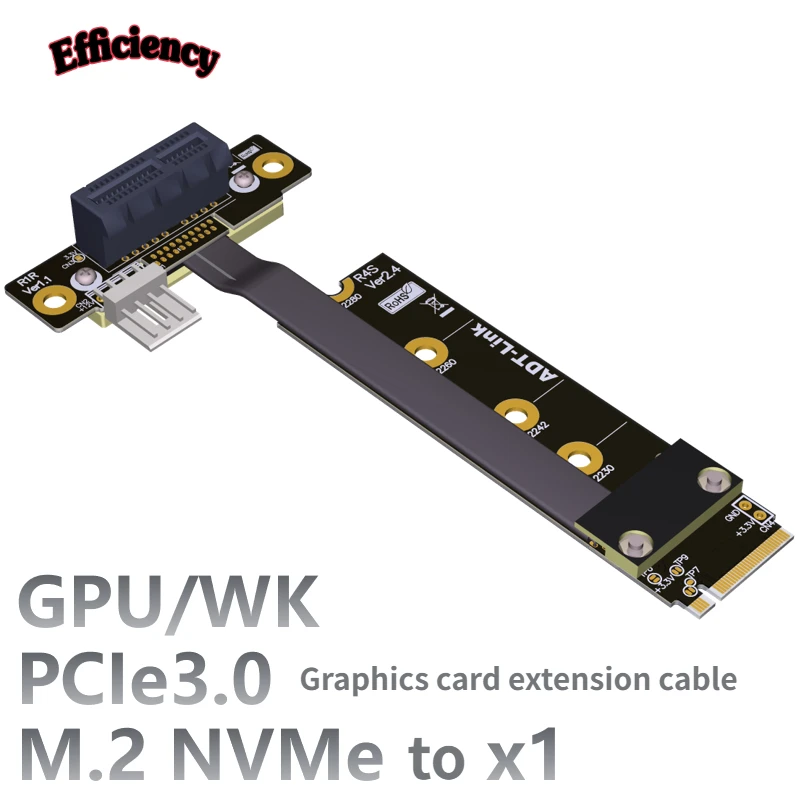 

R41SR PCIe X4 3.0 Extension Cable PCI Express 4x To M.2 NVMe M Key 2280 Riser Card Gen3.0 Extension Cable 32G/bps