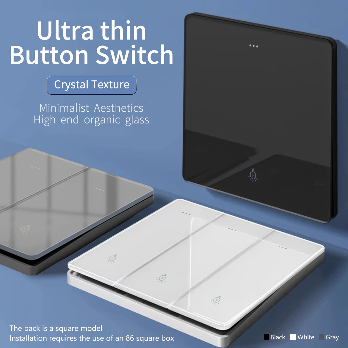 Ultra Thin Glass Wall Switch EU UK Standard 16a Socket Large Panel Wall Light Square Switch Socket 86mm Home Hotel Decoration