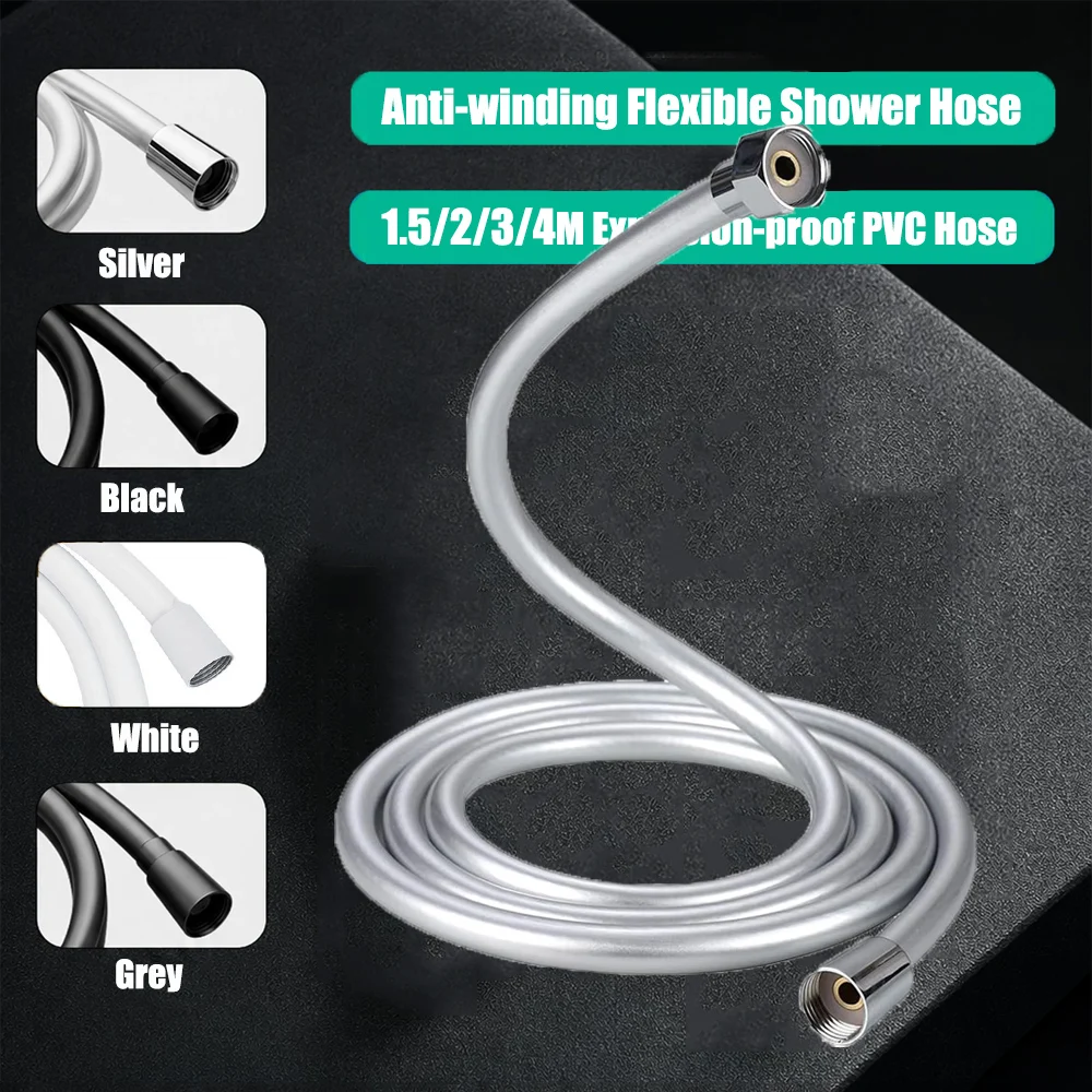 Universal 1.5/2/3/4M G1/2 PVC Flexible Shower Hose Anti-winding High Pressure Handheld Shower Tube Plumbing Bathroom Accessories