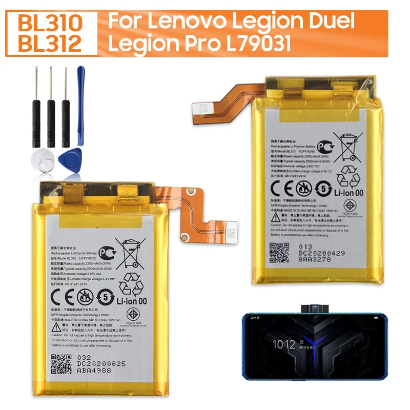 

2500mAh 3.85V Replacement Battery For Lenovo Legion Duel Legion Pro L79031 BL310 BL312 Mobile Phone Battery