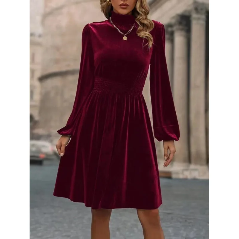 

Women's Velvet Long Sleeve Dress, New Fashion Clothing, Autumn and Winter