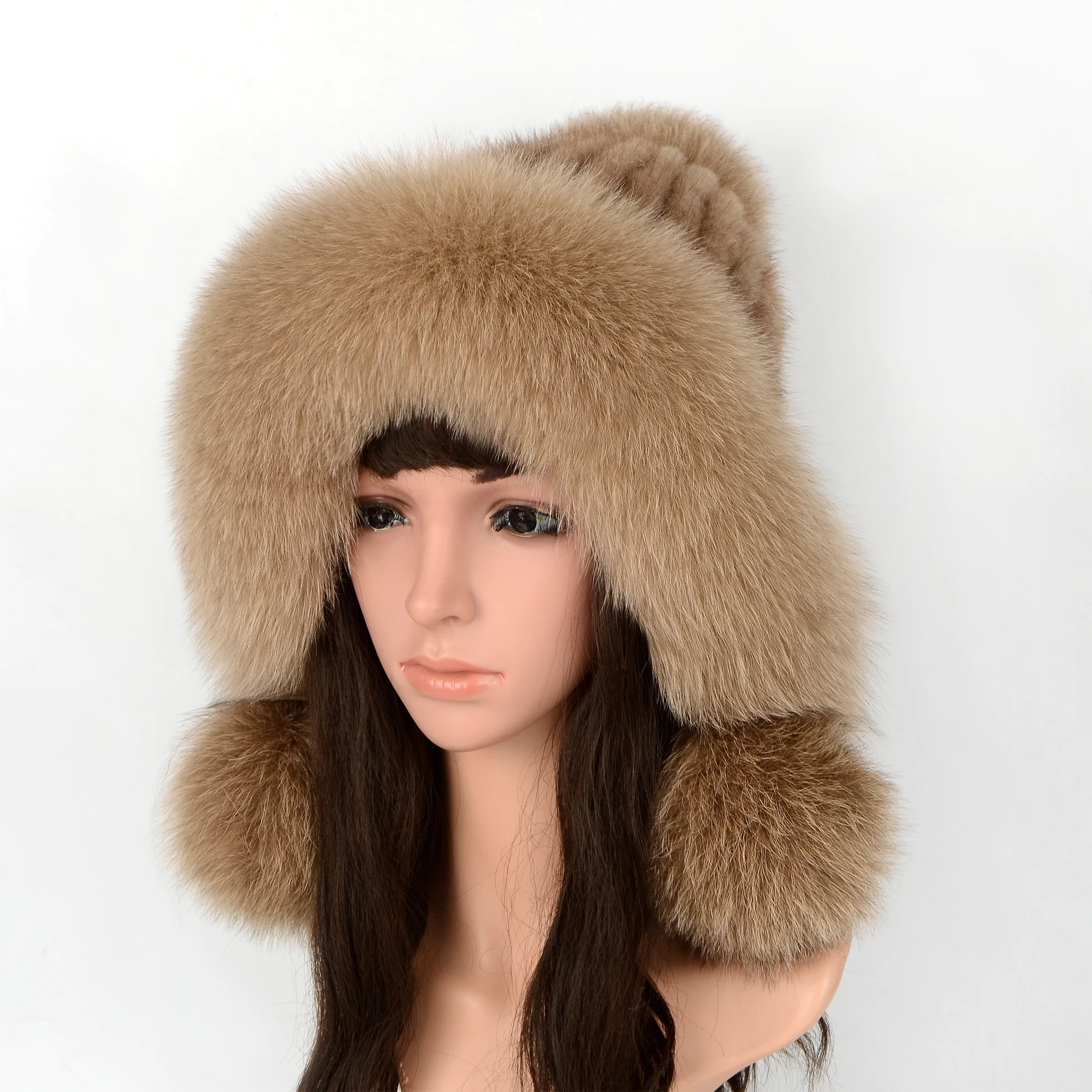 Foreign trade selling mink hats real fox fur ball women hats warm ear protection ladies Princess  hats Real mink Fur Beanies