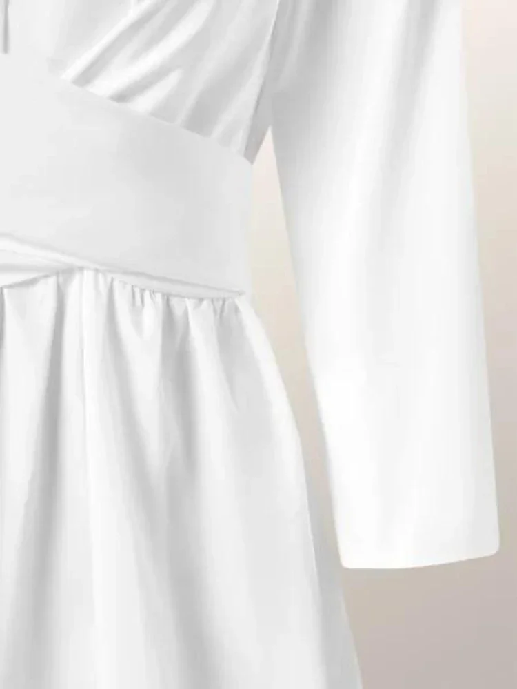 2023 Spring Summer Dresses for Women Lapel Solid Strap Long Sleeve Dress White Dress Women Clothing Streetwear Evening Dresses