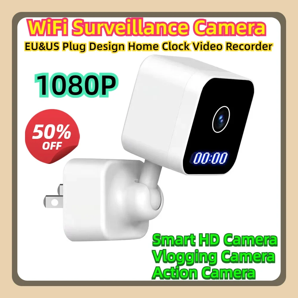 

Smart HD Camera Vlogging Action Camera WiFi Surveillance Camera EU&US Plug Design Home Clock Video Recorder