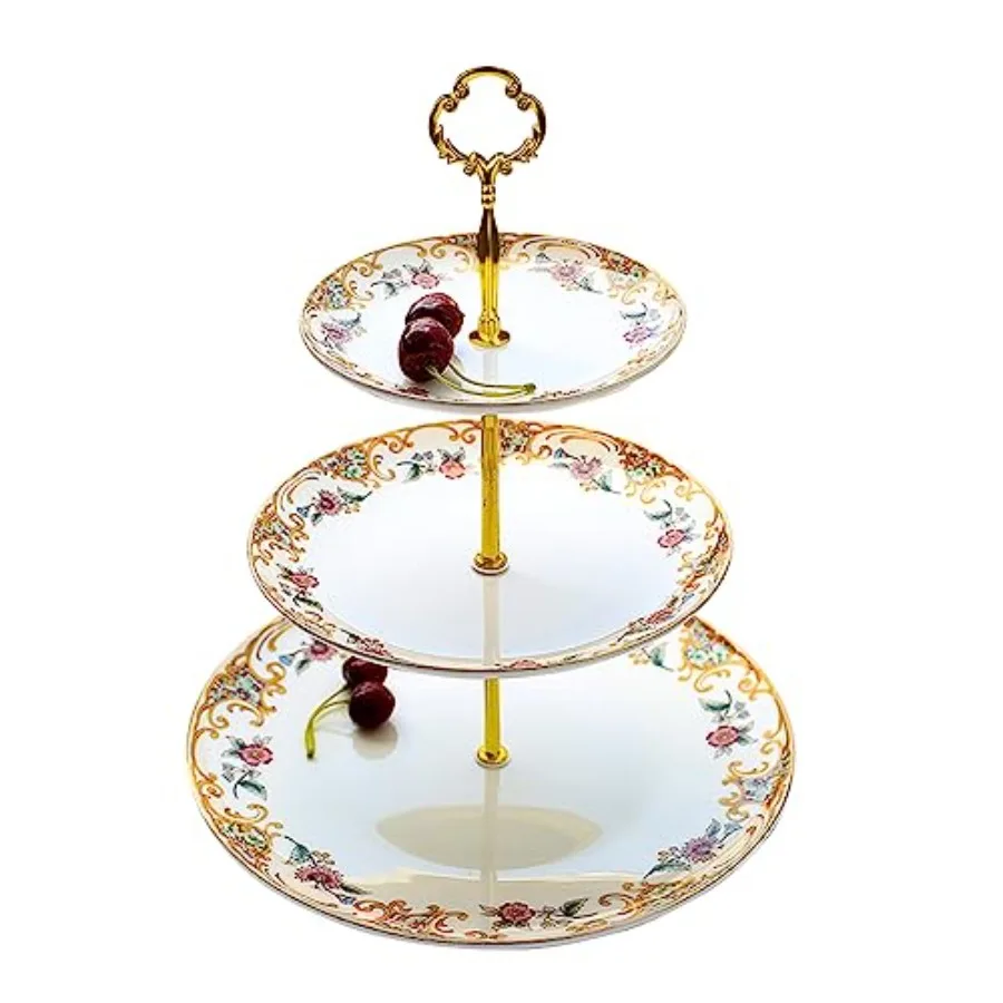 

3-Tier Serving Stand Porcelain Cupcake Stand 3-Tier Tray Stand Bone China Afternoon Tea Stand Perfect for Tea Party