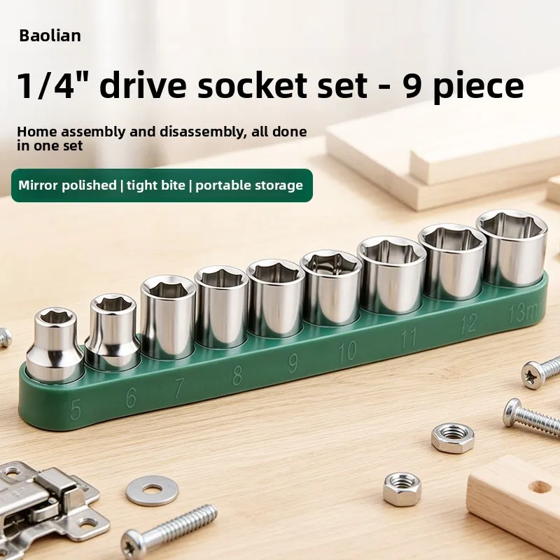 Xiaofei 1/4 Short Sleeve Set Metric Hexagonal Sleeve with Storage Strip Multi functional Auto Repair and Maintenance Tool