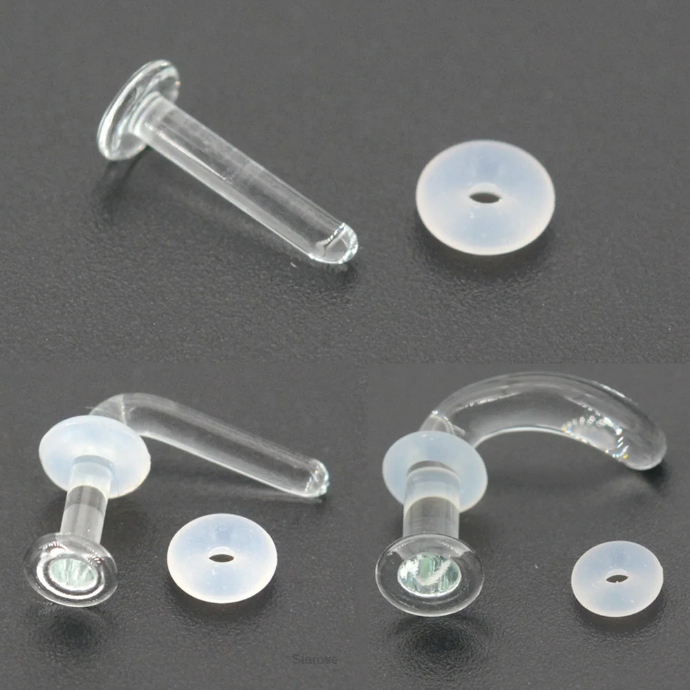 5Pcs 20G~10G 7mm Bar Pure Clear Glass Nose Stud Nostril Piercing Jewelry Twist I L Shaped Glasses Helix Piercing Tragus Earrings