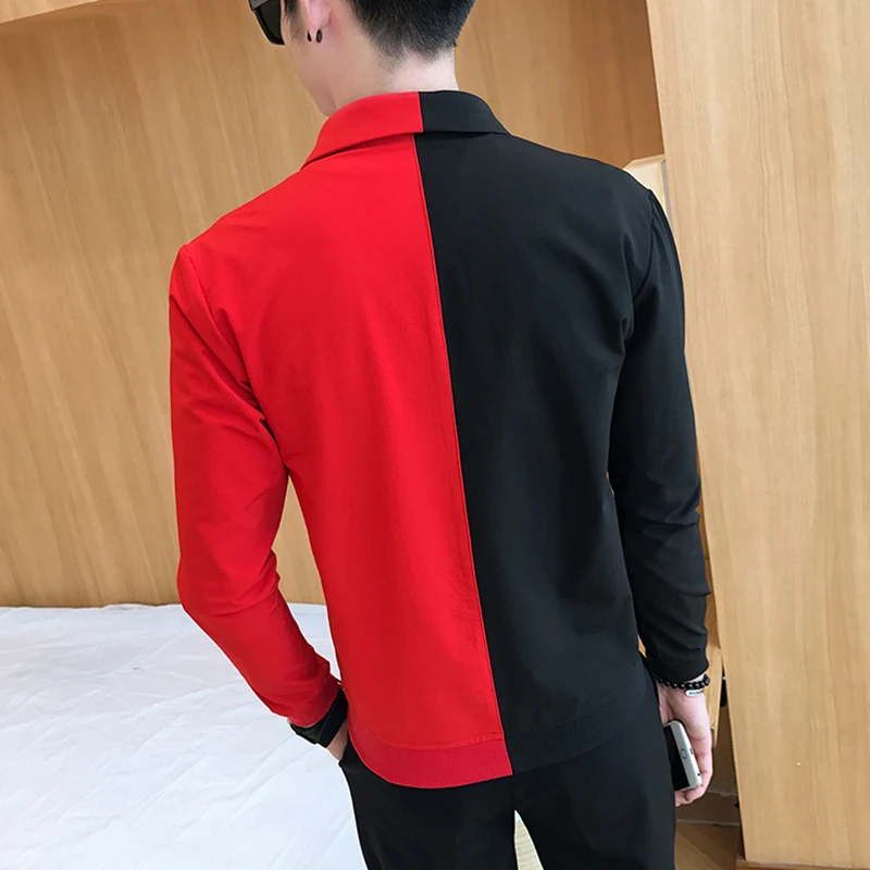 Black Red Bomber Jackets for Men 2024 Fashion Brand Slim Fit Single Breasted Harajuku Patchwork Hip Hop Jacket Men Style Clothes