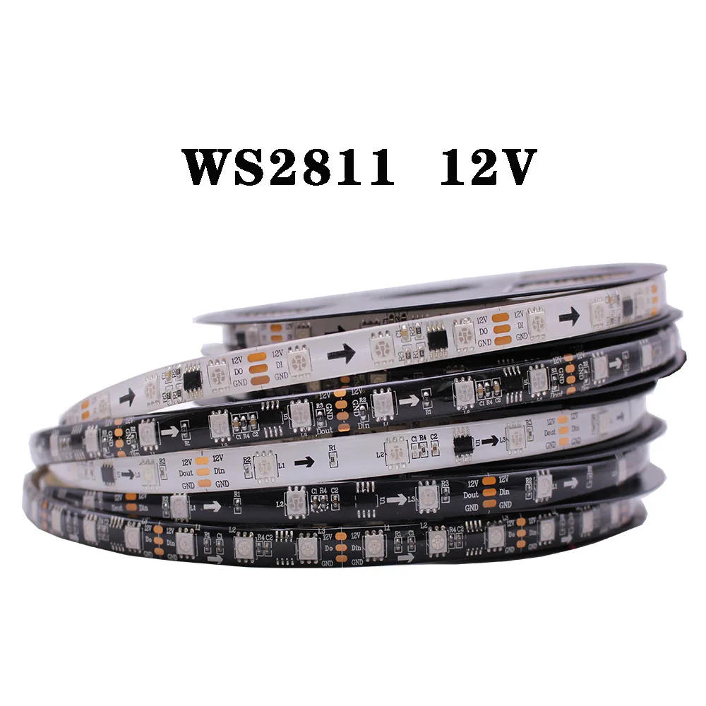 high brightness DC12V WS2811 led strip 5m 60leds/m,IP20 White PCB, 2811 led strip Addressable Digital