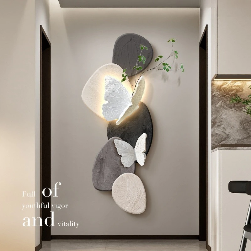 Entrance decorative painting, facing the door, butterfly wall painting, light luxury and high-end sense