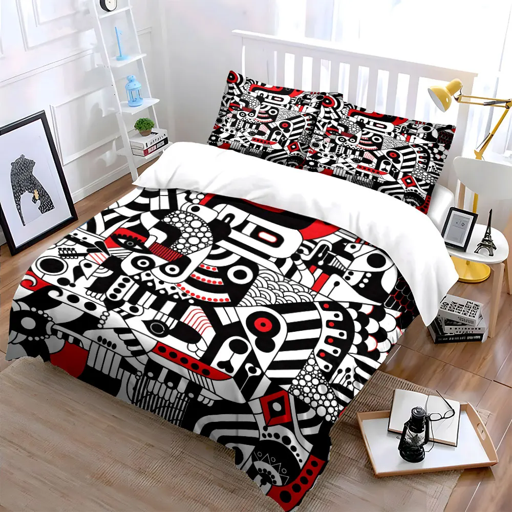 Abstract geometric red-black-white art Print Bedding Set 1 Duvet Cover 2 Pillowcases for Adult and Children Luxury Gift