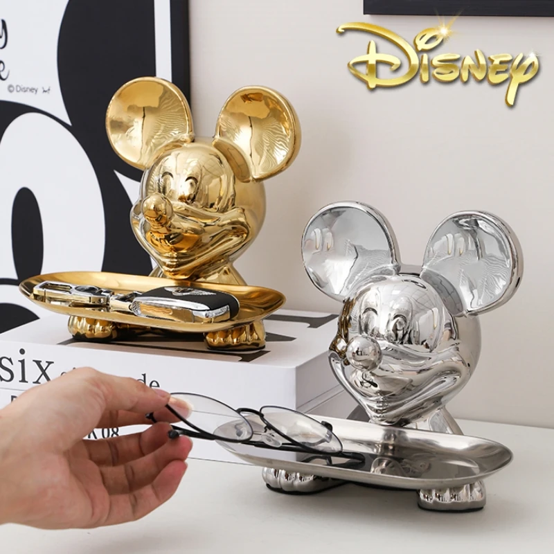 Disney Tv Cabinet Luxury Cartoon Kawaii Mickey Mouse Tray Ornament Home Entrance Key Storage Decoration Electroplating Ornament