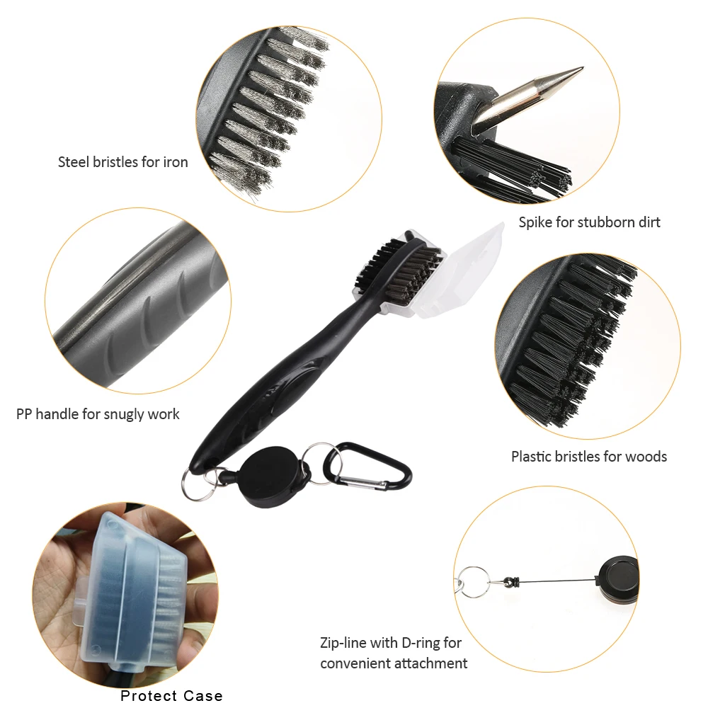 Golf Club Brush With Protect Case Golf Putter Wedge Ball Groove Cleaner Kit Cleaning Tool 2 Sided Golf Groove Cleaning Brush