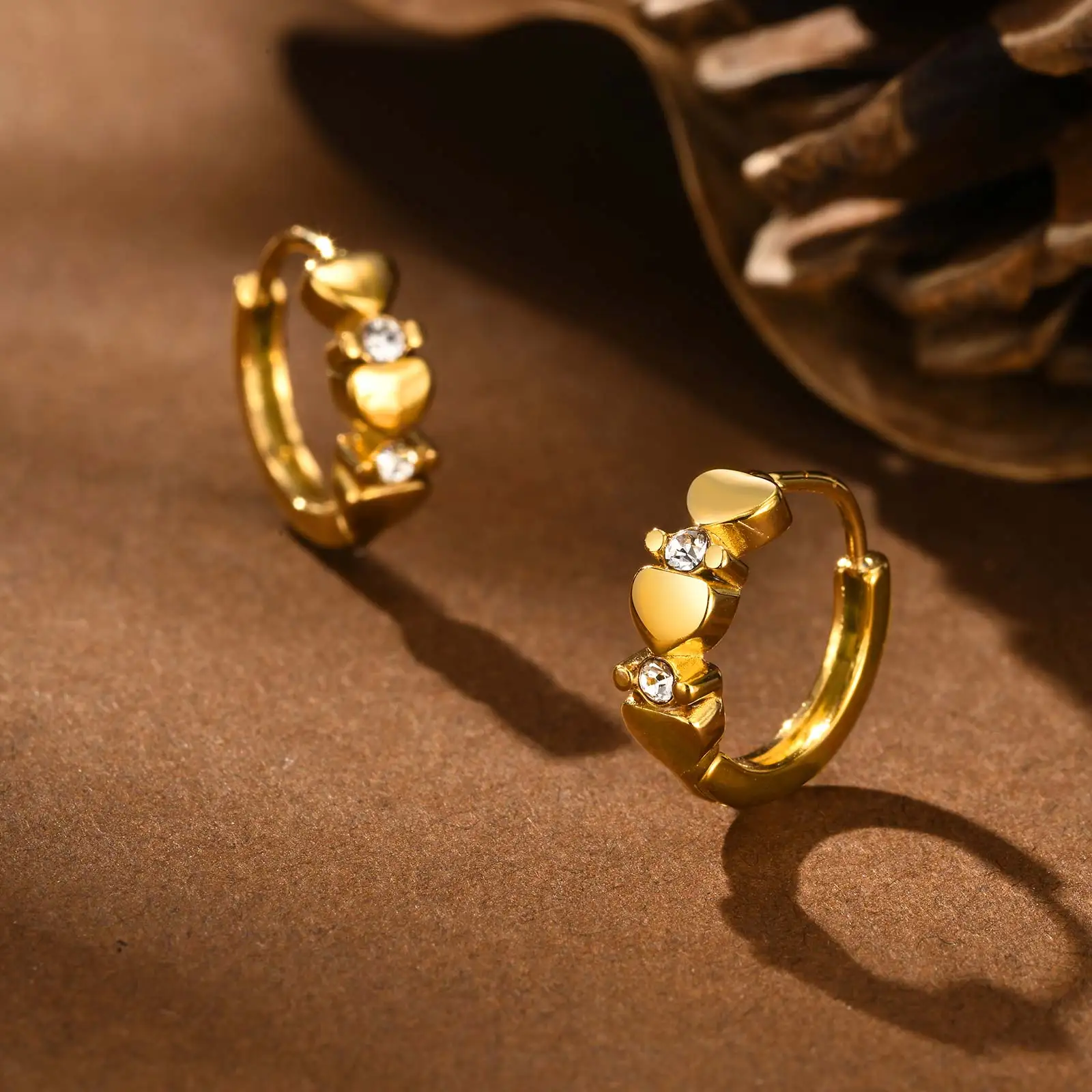 Light Luxury White Zircon Heart-Shaped Earrings for Women,  Stainless Steel Gold Color Classic Hoop Earrings, Fashion Jewelry view 4