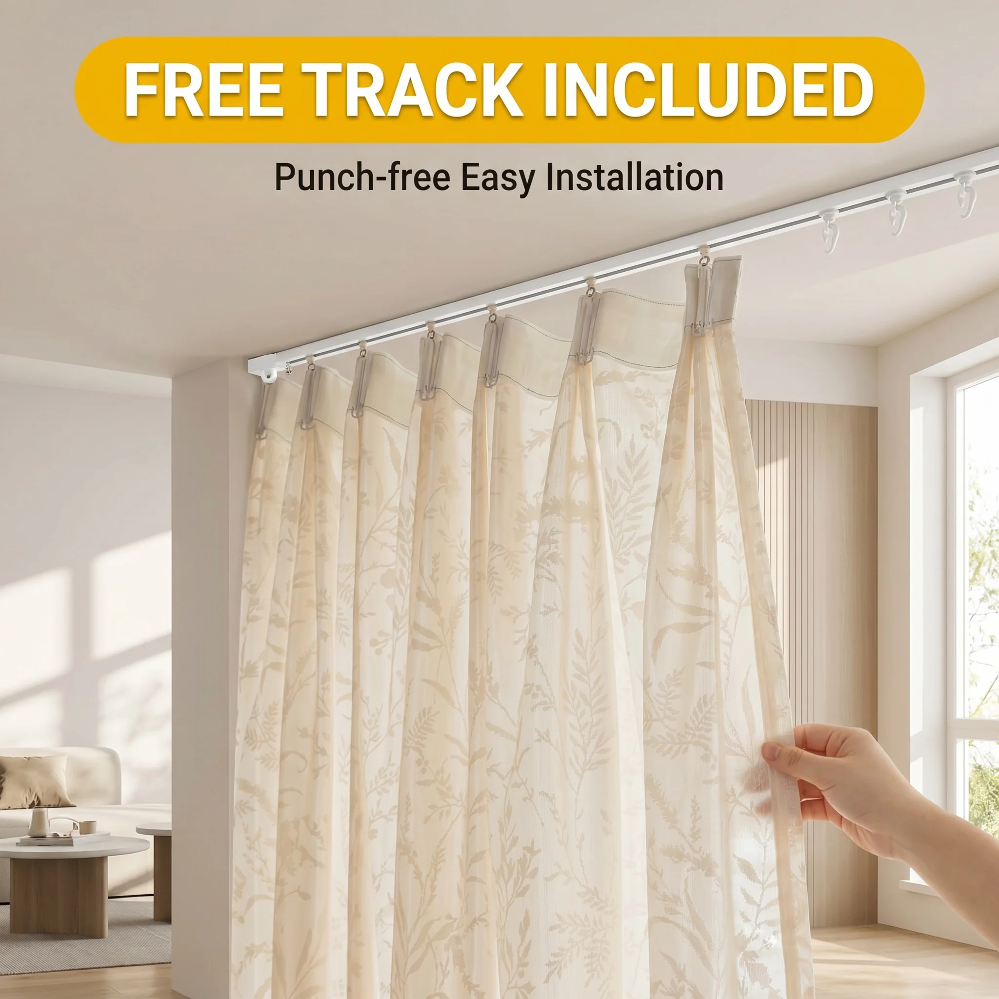 Mirrored Sheer Curtain branch shadow gauze curtain for Living Room Bedroom with Widening self-adhesive installation track instal