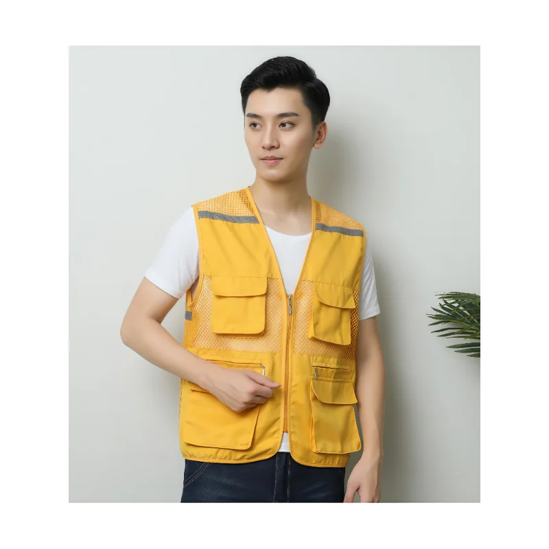 Multi-pocket fishing work clothes custom logo group uniforms V-neck three-dimensional pocket fishing net breathable vest
