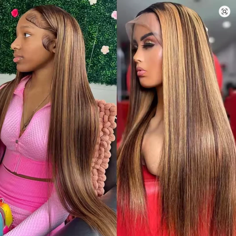 

4/27 Ombre Highlight Straight Lace Front Wig Honey Blonde Glueless Preplucked 13x4 HD Lace Frontal Wigs For Women Daily Use