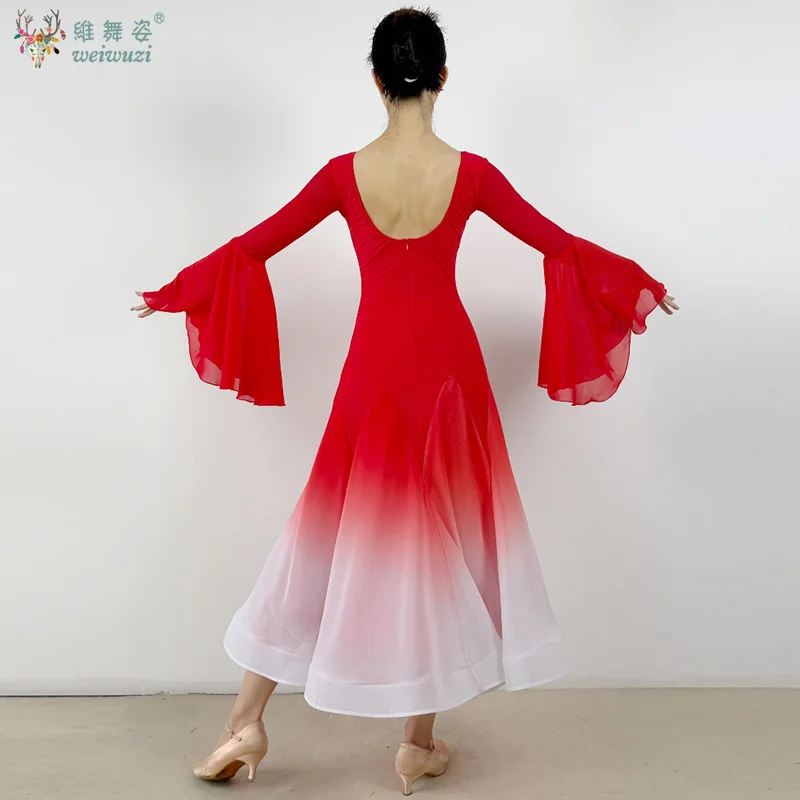 Elegant Modern Dance Dress for Woman Red Gradual Change Color Ballroom Dance Competition Costume Social Waltz Performance Dress