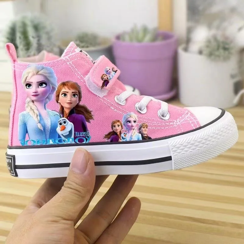 really pictures Anna Queen Elsa Frozen plus big size children's Casual Shoes 2024 New women Canvas child board kids shoes