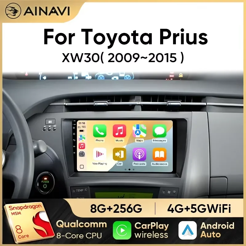 Ainavi Autoradio für Toyota Prius 2009 2010 2011 2012 2013 2015 XW30 Kabelloses Carplay Android Auto Multimedia-Player 2 Din