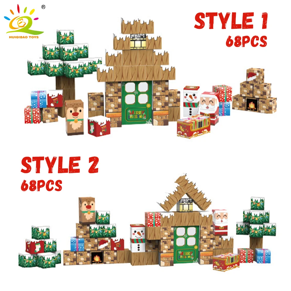 Cubo magnético do enigma do bloco para crianças, cubo quadrado 3D, árvore de Natal, mundo Santa Claus, alces, brinquedos sensoriais, presentes do Natal, DIY
