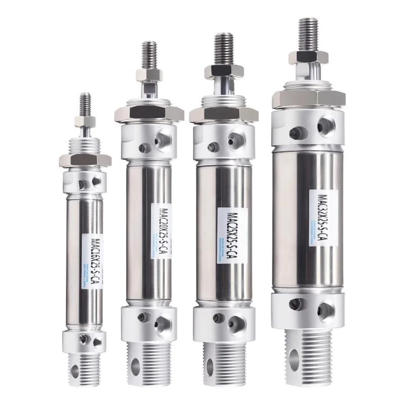 MAC16/20/25/32/40-Stroke25-200mm Adjustable Reciprocating Buffer Type With Magnet MAC Mini Stainless Steel Pneumatic Cylinder