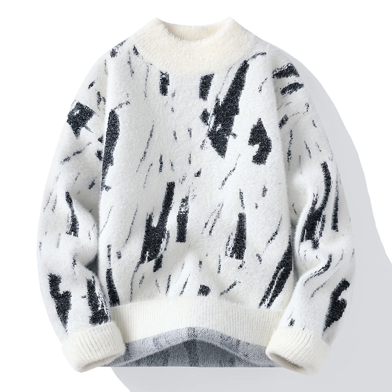 

2025 autumn and winter new men's high-quality faux mink fur sweater, fashionable casual pullover sweater, knitted sweater